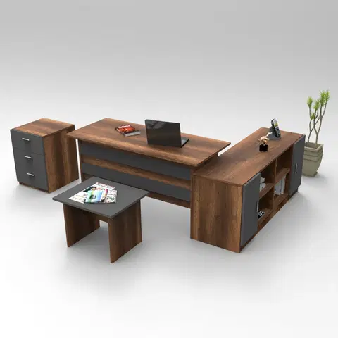 Kancelářské a psací stoly Set kancelářského nábytku VO13 ořech antracit