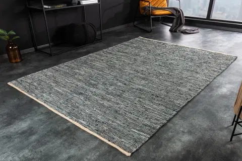 Designové a luxusní koberce Estila Designový obdélníkový koberec Mare z kožených a konopných vláken modrošedé barvy 230cm