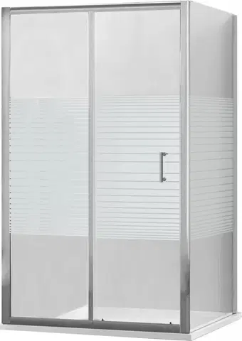Sprchové vaničky MEXEN/S Apia sprchový kout posuvný 110x100, sklo transparent/pruhy, chrom + vanička 840-110-100-01-20-4010