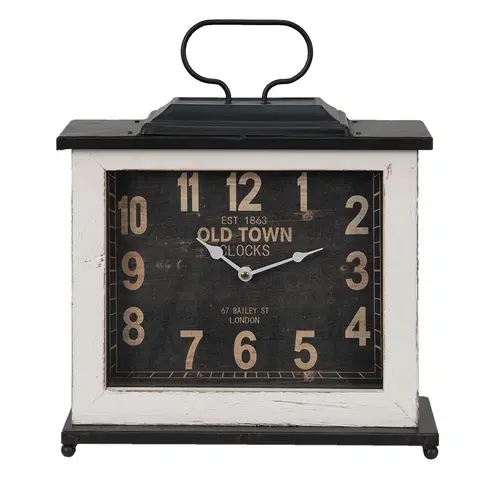 Hodiny Černo-bílé stolní hodiny v hranatém provedení Old Town - 36*10*32 cm / 1*AA Clayre & Eef 6KL0768