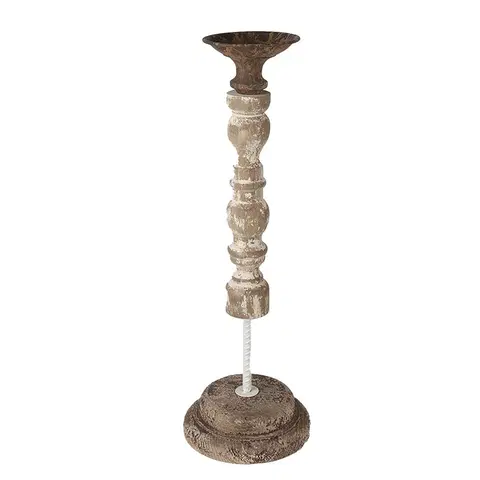 Svícny Béžový antik dřevěno-kovový svícen Nicolle - Ø 17*51 cm Clayre & Eef 6H2187