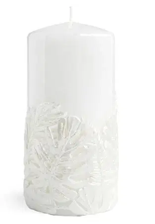 Svíčky Mondex Střední svíčka Monstera New 16 cm bílá
