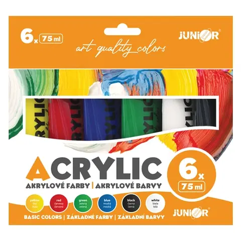 Hračky JUNIOR - Akrylové barvy 75 ml - 6 ks sada Basic