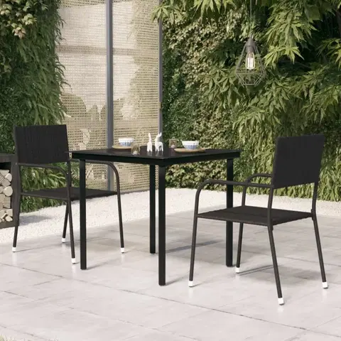 Zahradní stolky Zahradní jídelní stůl černý 80 x 80 x 74 cm ocel a sklo