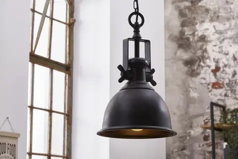 Luxusní designové závěsné lampy Estila Industriální závěsná lampa Castor v černé barvě z kovu 45cm