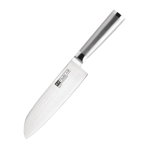 Kuchyňské nože Tsuki nůž z damaškové oceli Santoku 18 cm - kovová rukojeť