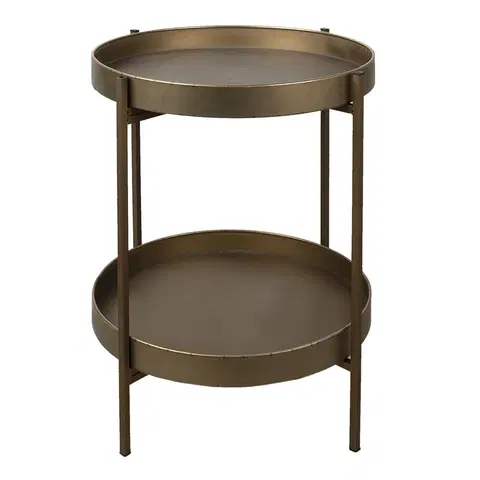 Konferenční stolky Bronzový antik kovový patrový odkládací stolek - Ø 52*60 cm Clayre & Eef 5Y0882