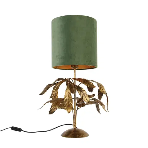 Stolni lampy Vintage stolní lampa starožitná zlatá se zeleným stínidlem - Linden