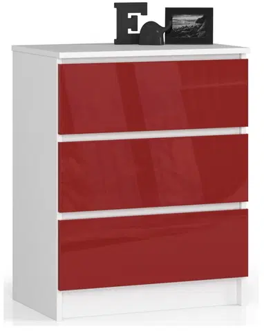Komody Ak furniture Komoda Kuba 60 cm - 3 šuplíky bílá/červená