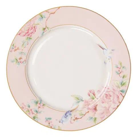 Talíře Porcelánový jídelní talíř s růžovými květy Rosa - Ø 27*2 cm Clayre & Eef 6CEFP0126