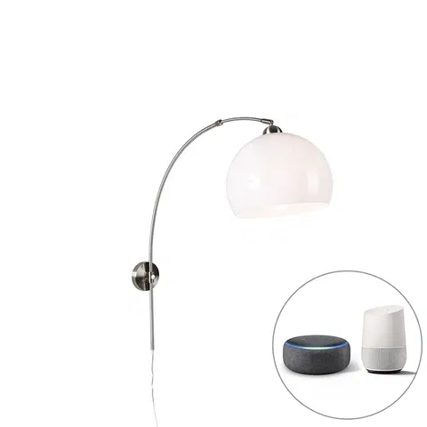Nastenna svitidla Chytrá nástěnná ocelová oblouková lampa s bílým stínidlem včetně Wifi A60 - Luk