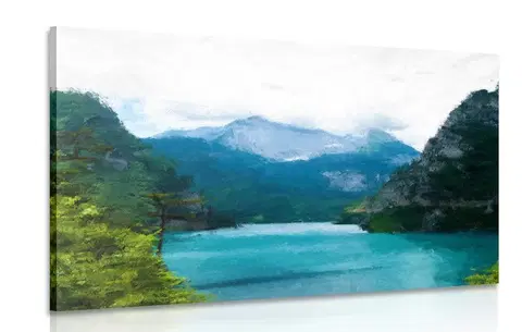 Obrazy přírody a krajiny Obraz malované horské jezero