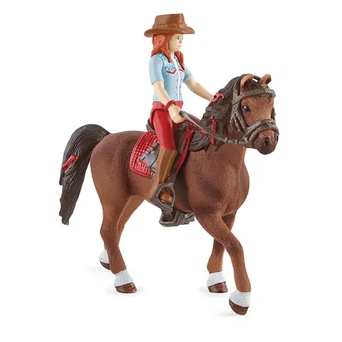 Dřevěné hračky Schleich 42539 Zrzka Hannah s pohyblivými klouby na koni, 15 cm