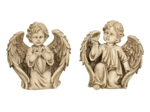 Sošky, figurky - andělé PROHOME - Anděl klečící s ptáčkem 26cm různé druhy