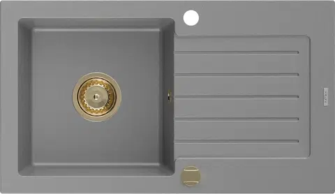 Sifony k pračkám MEXEN/S Pablo granitový dřez 1-miska s odkapávačem 752 x 436 mm, šedý, zlatý sifon 6510751010-71-G