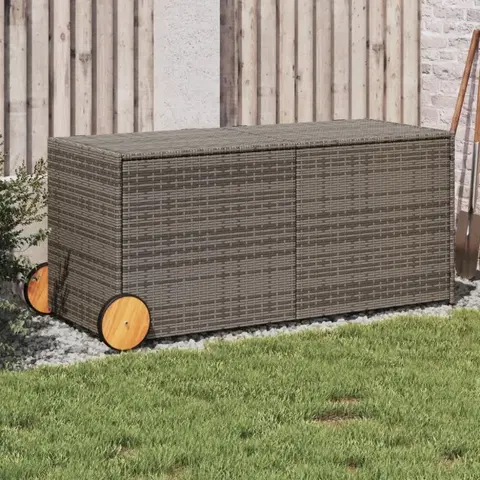 Zahradní úložné boxy Zahradní úložný box s kolečky šedý 283 l polyratan