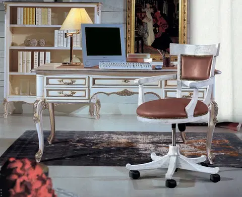 Designové a luxusní židle do pracovny a kanceláře Estila Luxusní rustikální pracovní židle Leslie na kolečkách s koženým opěradlem a sedákem 87 cm