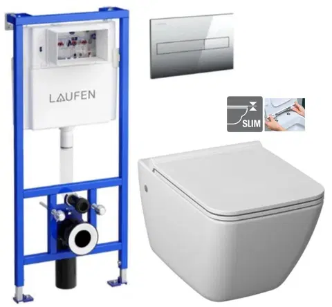 WC sedátka LAUFEN Rámový podomítkový modul CW1 SET s chromovým tlačítkem + WC JIKA PURE + SEDÁTKO DURAPLAST H8946600000001CR PU1