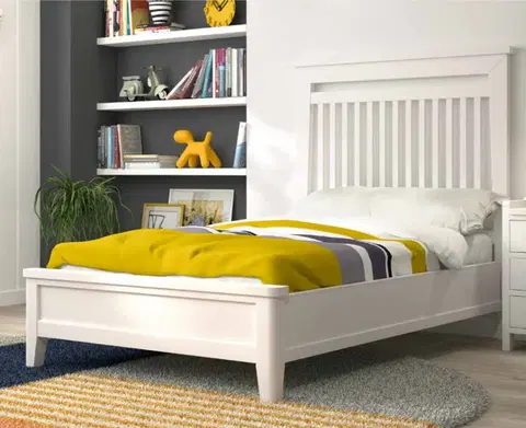 Luxusní a stylové postele Estila Moderní designová postel Lyon z masivního dřeva s vysokým žebrovaným čelem 104cm