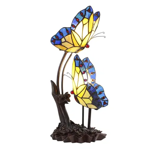 Svítidla Stolní lampa Tiffany s motýlky Butterfly blue - 24*17*47 cm E14/max 2*25W Clayre & Eef 5LL-6229