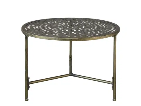 Konferenční stolky Mosazný antik kovový kulatý odkládací stolek Hilla - Ø 60*42 cm Chic Antique 41063513 (41635-13)