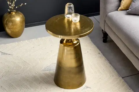 Luxusní a designové příruční stolky Estila Art deco kulatý příruční stolek Nalia zlaté barvy s konstrukcí z kovu 40cm