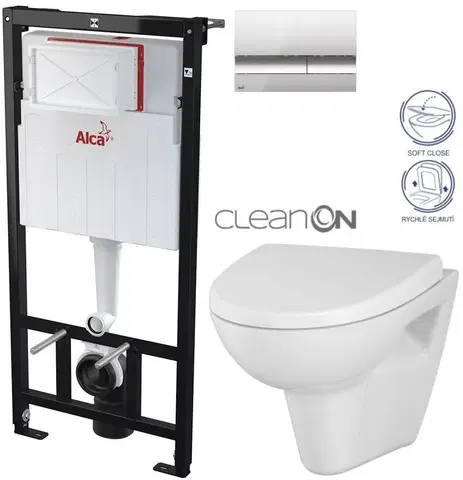 WC sedátka Výrobci ALCADRAIN Sádromodul předstěnový instalační systém s chromovým tlačítkem M1721 + WC CERSANIT CLEANON PARVA + SEDÁTKO AM101/1120 M1721 PA1