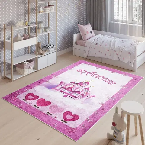 Dětské koberce Dívčí koberec s motivem zámku pro princezny