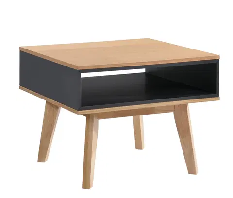 Luxusní a designové příruční stolky Estila Skandinávský příruční stolek Nordica Clara ve světle hnědé barvě s černým otevřeným prostorem provedení dub 60cm