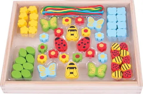 Dřevěné hračky Bigjigs Toys Navlékací korálky LOUKA vícebarevné