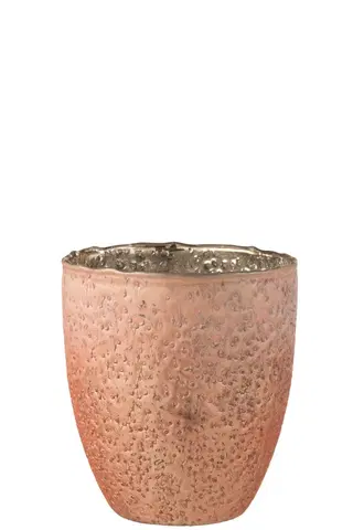 Svícny Skleněný svícen lososové barvy na čajovou svíčku - 14,5*14,5*15,5 cm J-Line by Jolipa 2047