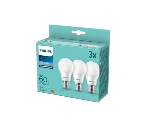 Žárovky Philips SADA 3x LED Žárovka Philips A60 E27/8W/230V 6500K 