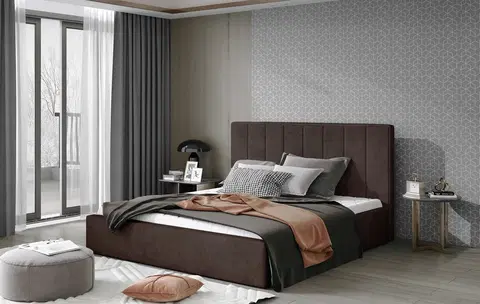 Postele Artelta Manželská postel AUDREY s úložným prostorem | 140 x 200 cm Barva: Hnědá / Dora 28