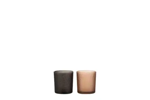 Svícny Černý a hnědý skleněný svícen na čajovou svíčku s motivem listu - 7,3*7,3*8 cm J-Line by Jolipa 4010
