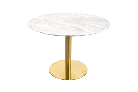 Jídelní stoly Norddan Kulatý jídelní stůl Kane 110 cm mramor imitace / mosaz