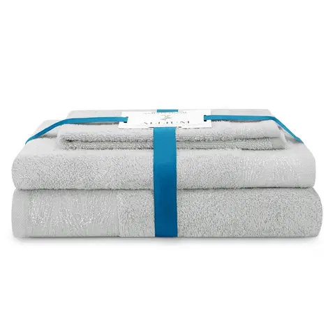 Ručníky AmeliaHome Sada 3 ks ručníků ALLIUM klasický styl šedá, velikost 50x90+70x130