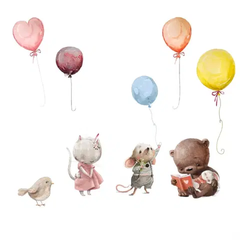 Samolepky na zeď Samolepky nad postýlku - Zvířátka a balóny