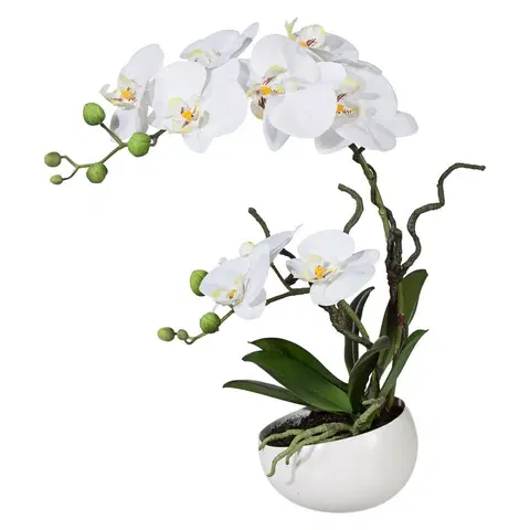 Květiny Umělá Orchidej v květináči bílá, 42 cm 115812-40