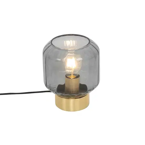 Stolni lampy Designová stolní lampa mosaz s kouřovým sklem - Stiklo