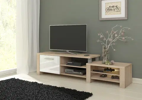 TV stolky ArtCross TV stolek ORION Barva: Dub sonoma světlý/bílý lesk
