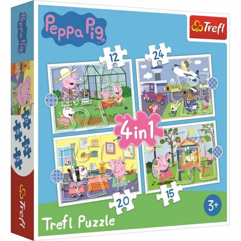 Puzzle Trefl Puzzle Prasátko Peppa: Vzpomínky na prázdniny 4v1 12, 15, 20, 24 dílků