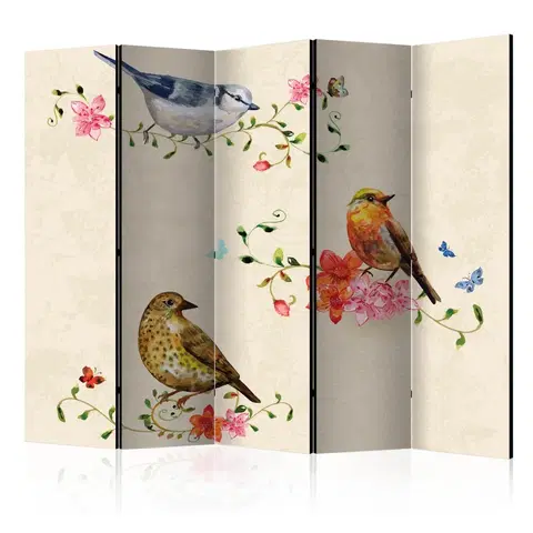 Paravány Paraván Bird Song Dekorhome 225x172 cm (5-dílný)