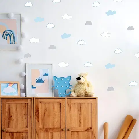 Samolepky na zeď Samolepky do pokoje - Obláčky v modrých a šedých barvách