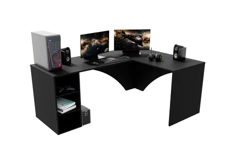 Herní stoly Expedo Počítačový rohový stůl CARAMBOL, 185x74x135, černá, pravá