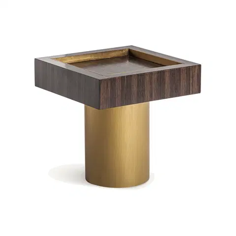 Luxusní a designové příruční stolky Estila Designový příruční stolek Lea v art deco stylu v čokoládové hnědé barvě se zlatou kovovou podstavou s glamour nádechem 53 cm