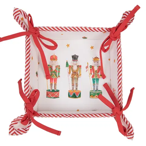 Chlebníky Bílo-červený košík na pečivo s louskáčky Happy Little Christmas - 35*35*8 cm Clayre & Eef HLC47
