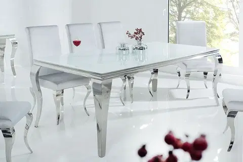 Jídelní stoly LuxD Jídelní stůl Rococo 200 cm bílá / stříbrná