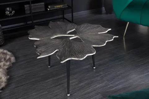 Designové a luxusní konferenční stolky Estila Art-deco stříbrný konferenční stolek Ginko se třemi černými nožičkami 75cm