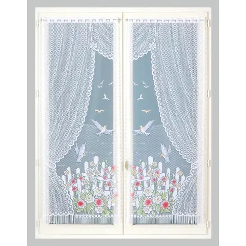 Závěsy Rovná vitrážová záclona s motivem ptáčků, pro garnýžovou tyč, pár