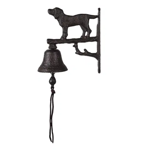Obrazy Černo hnědý litinový nástěnný zvonek s pejskem - 8*15*20 cm Clayre & Eef 6Y4570